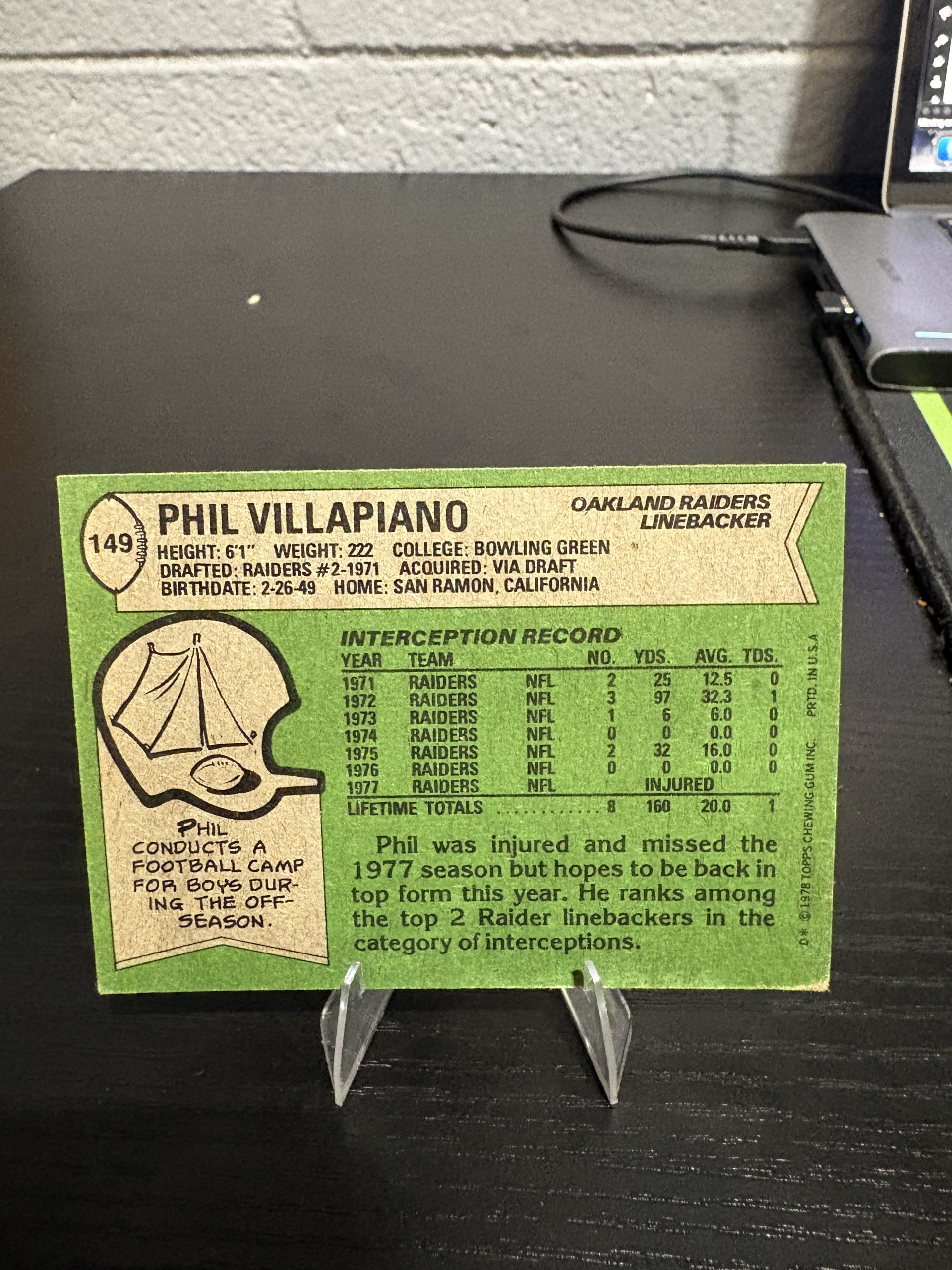 Vintage Phil Villapiano Oakland Raiders Trading Card - Image 2