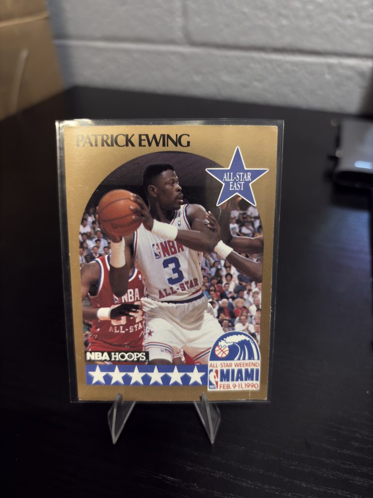Vintage 1990 NBA Hoops Patrick Ewing All-Star East basketball trading card, a high-frequency collectible incorporated for your business success.