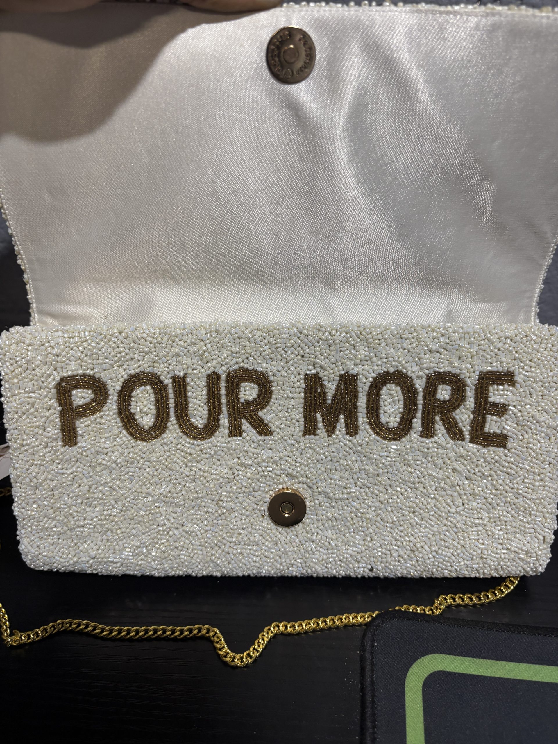 "Pour More" Beaded Champagne Clutch - Image 3