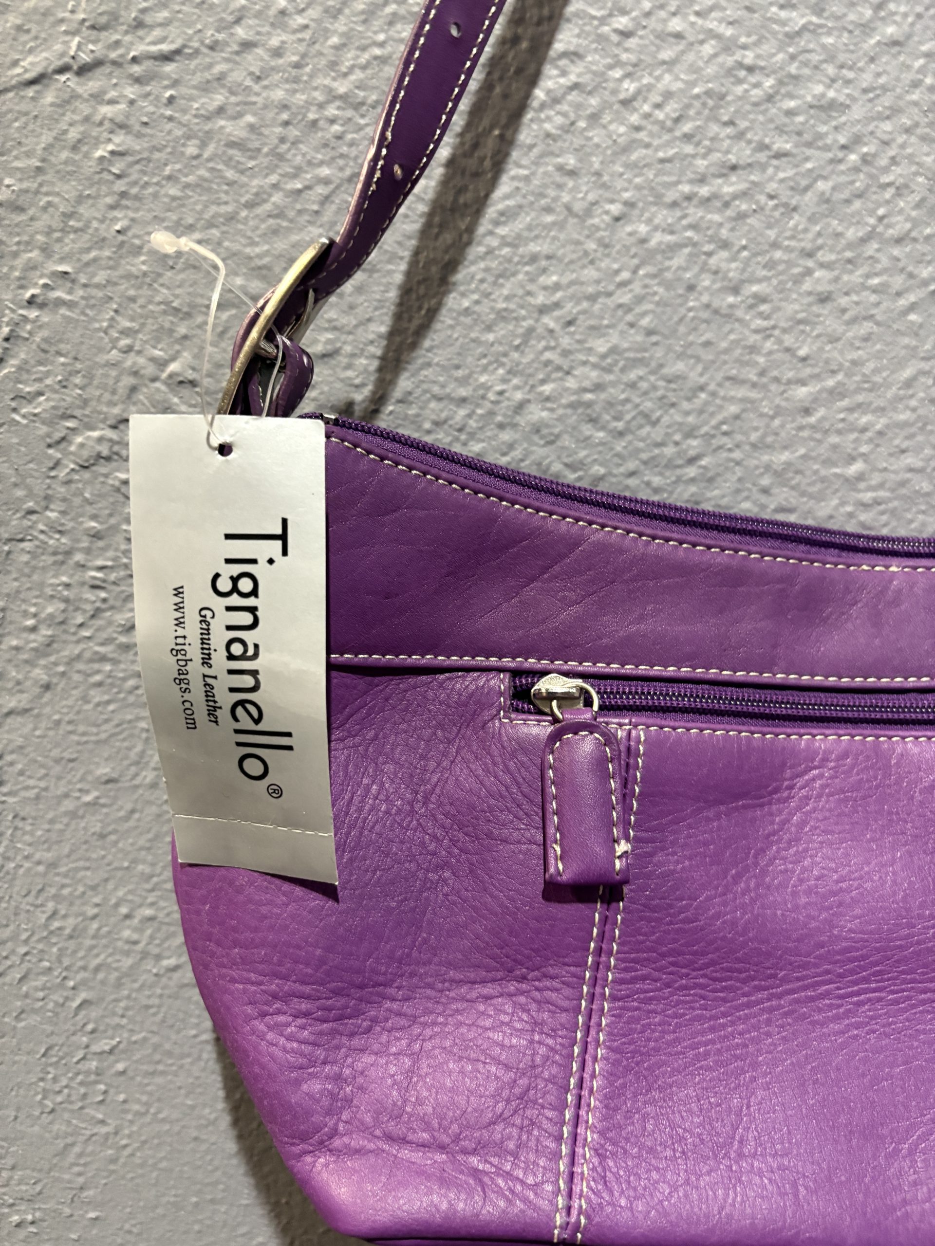 Tignanello Purple Genuine Leather Shoulder Bag - Image 2
