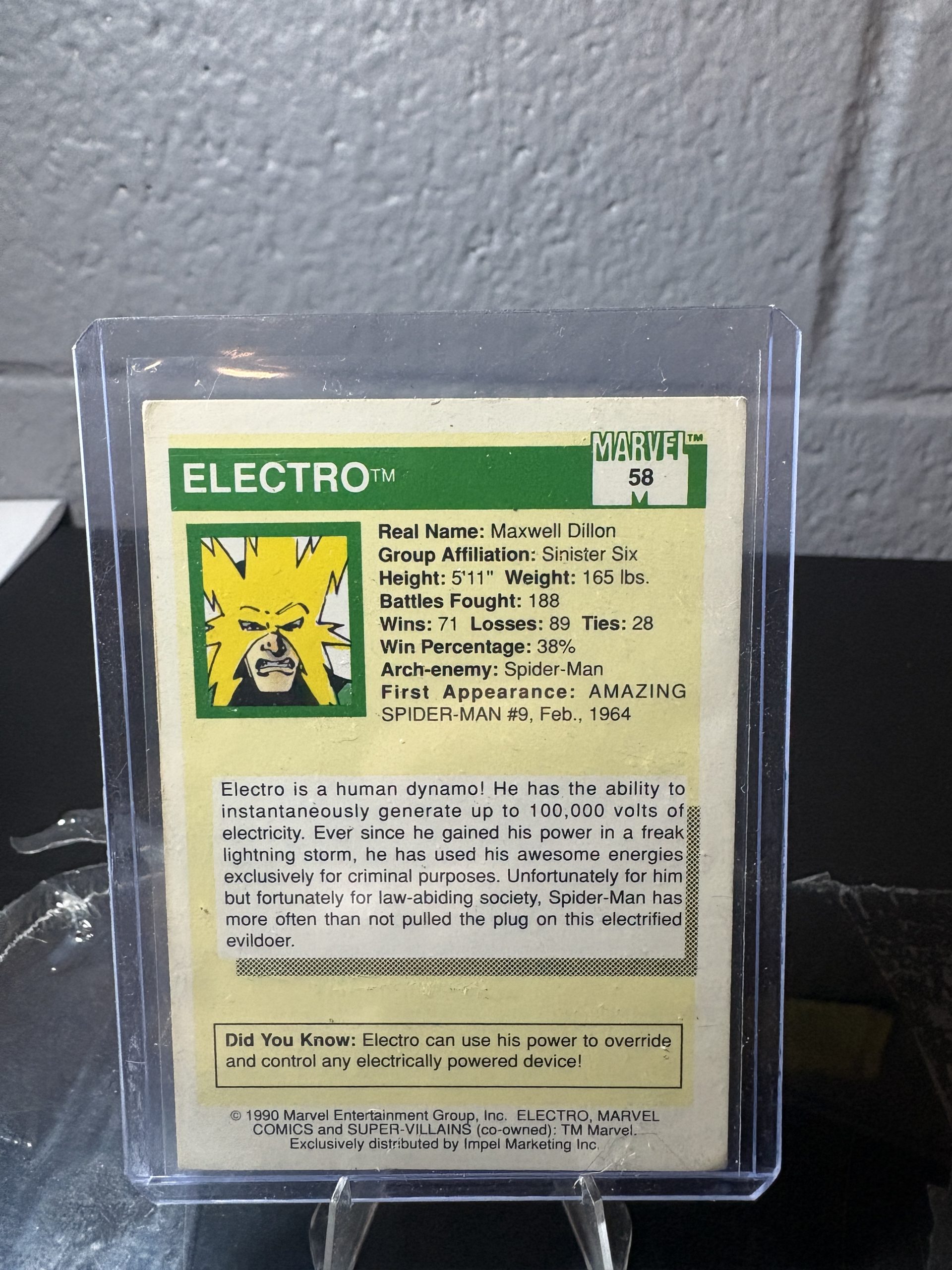 1990 Marvel Universe "Super-Villains" Electro Trading Card #58 - Image 3