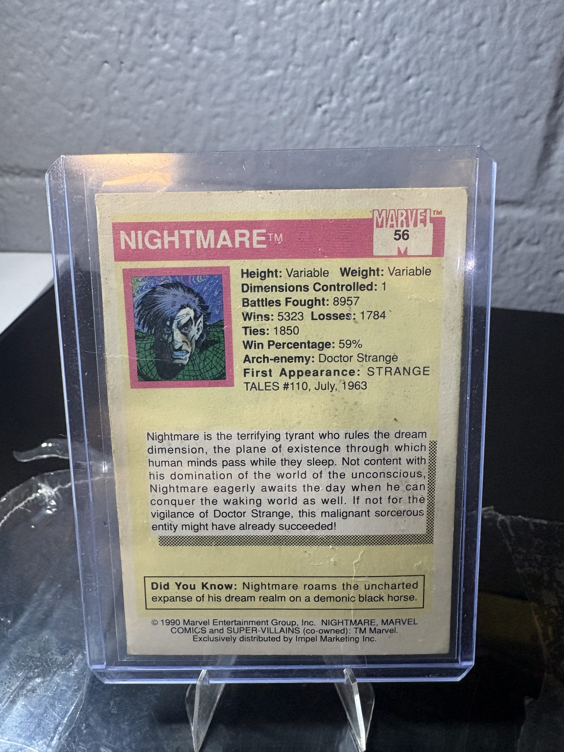 1990 Marvel Universe "Super-Villains" Nightmare Trading Card #56 - Image 3
