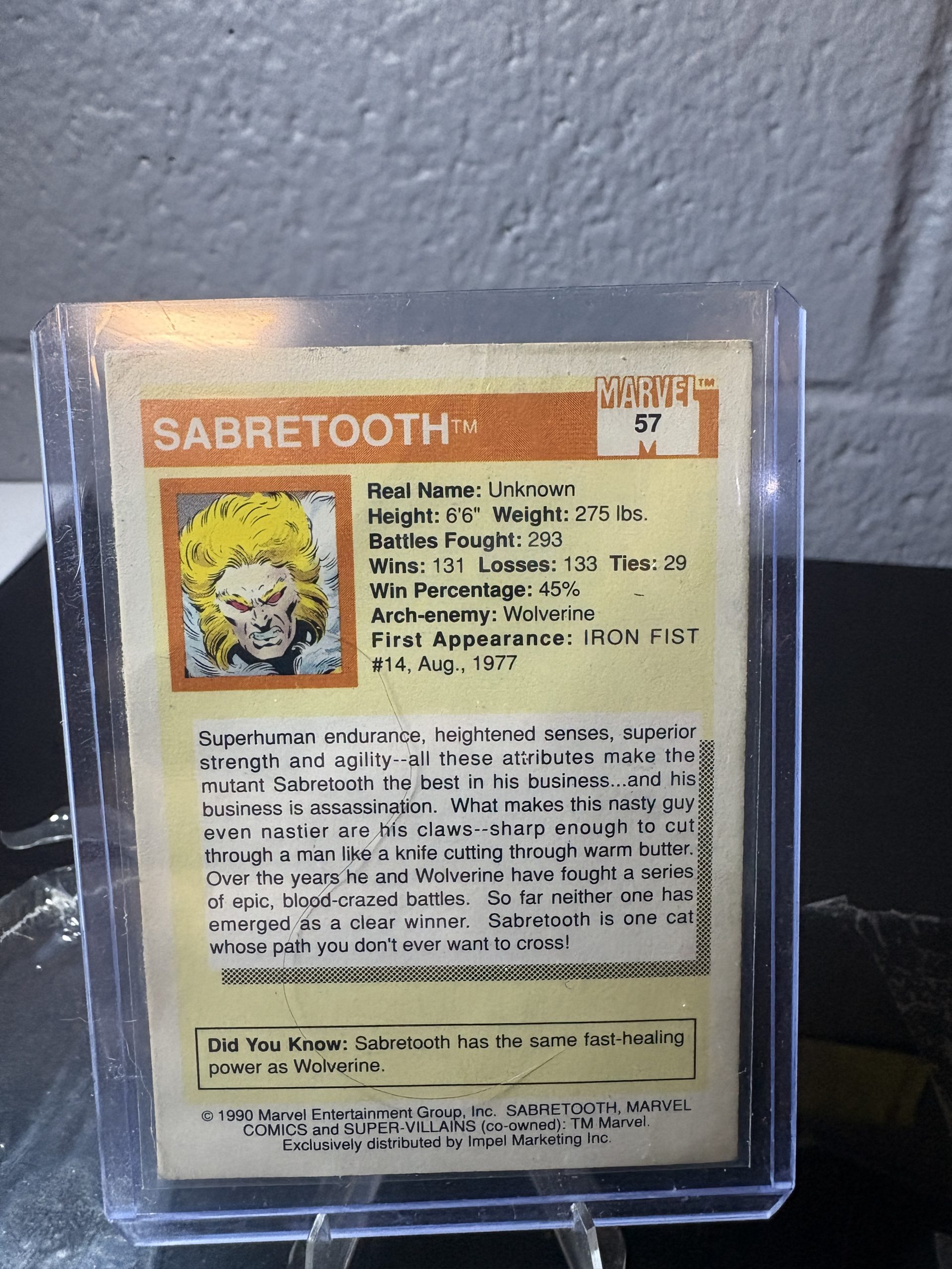 1990 Marvel Universe "Super-Villains" Sabretooth Trading Card #57 - Image 3
