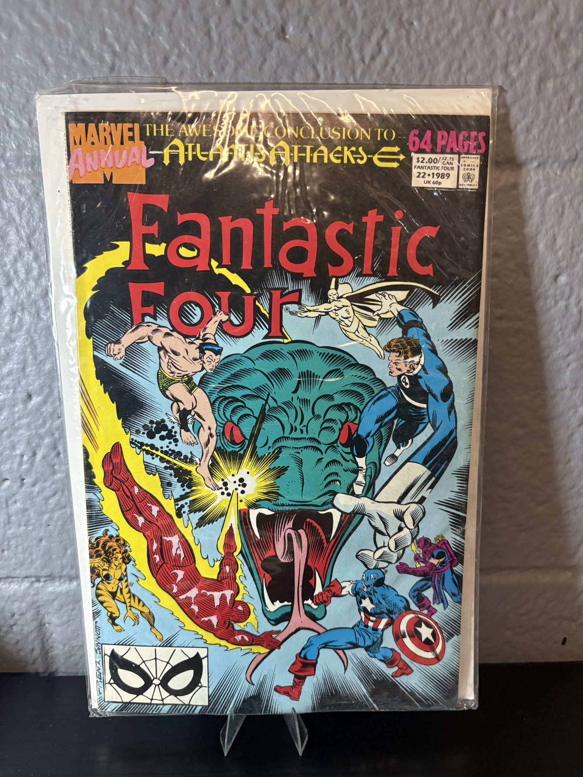 Fantastic Four Annual #22 comic book, 1989, Marvel Comics "Atlantis Attacks" conclusion, in a protective sleeve.
