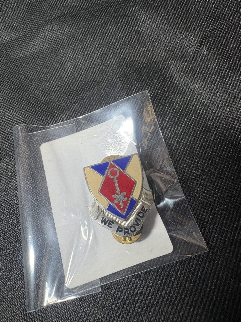 Vintage 72nd Ordnance Battalion "WE PROVIDE" Distinctive Unit Insignia (DUI) in a protective sleeve