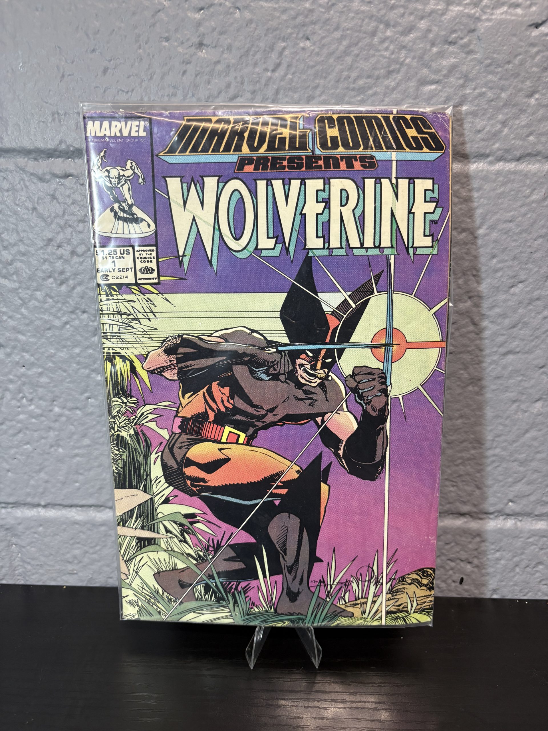 Marvel Comics Presents #1 comic book, 1988, featuring Wolverine Weapon X story, in a protective sleeve.