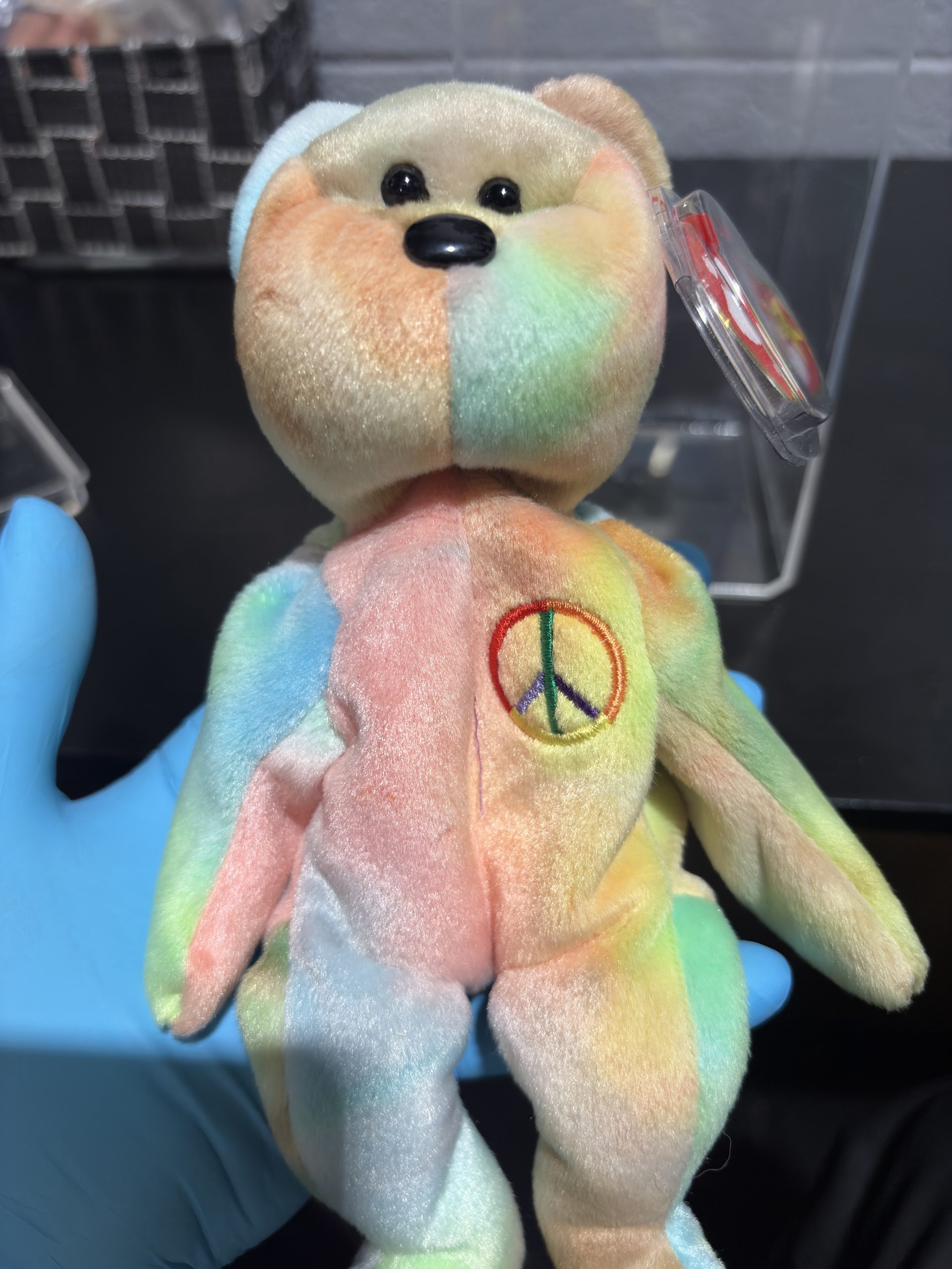 Vintage Ty Beanie Baby "Peace" The Bear (1996) with Tie-Dye Fur & Peace Sign - Image 6