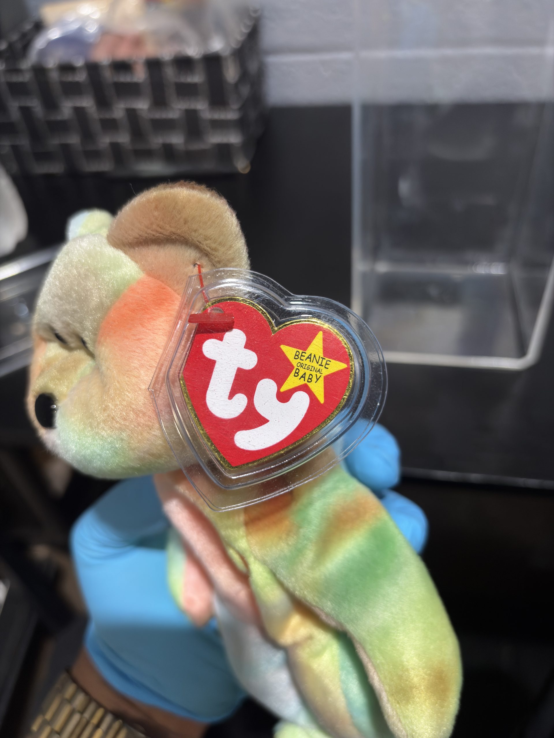 Vintage Ty Beanie Baby "Peace" The Bear (1996) with Tie-Dye Fur & Peace Sign - Image 5