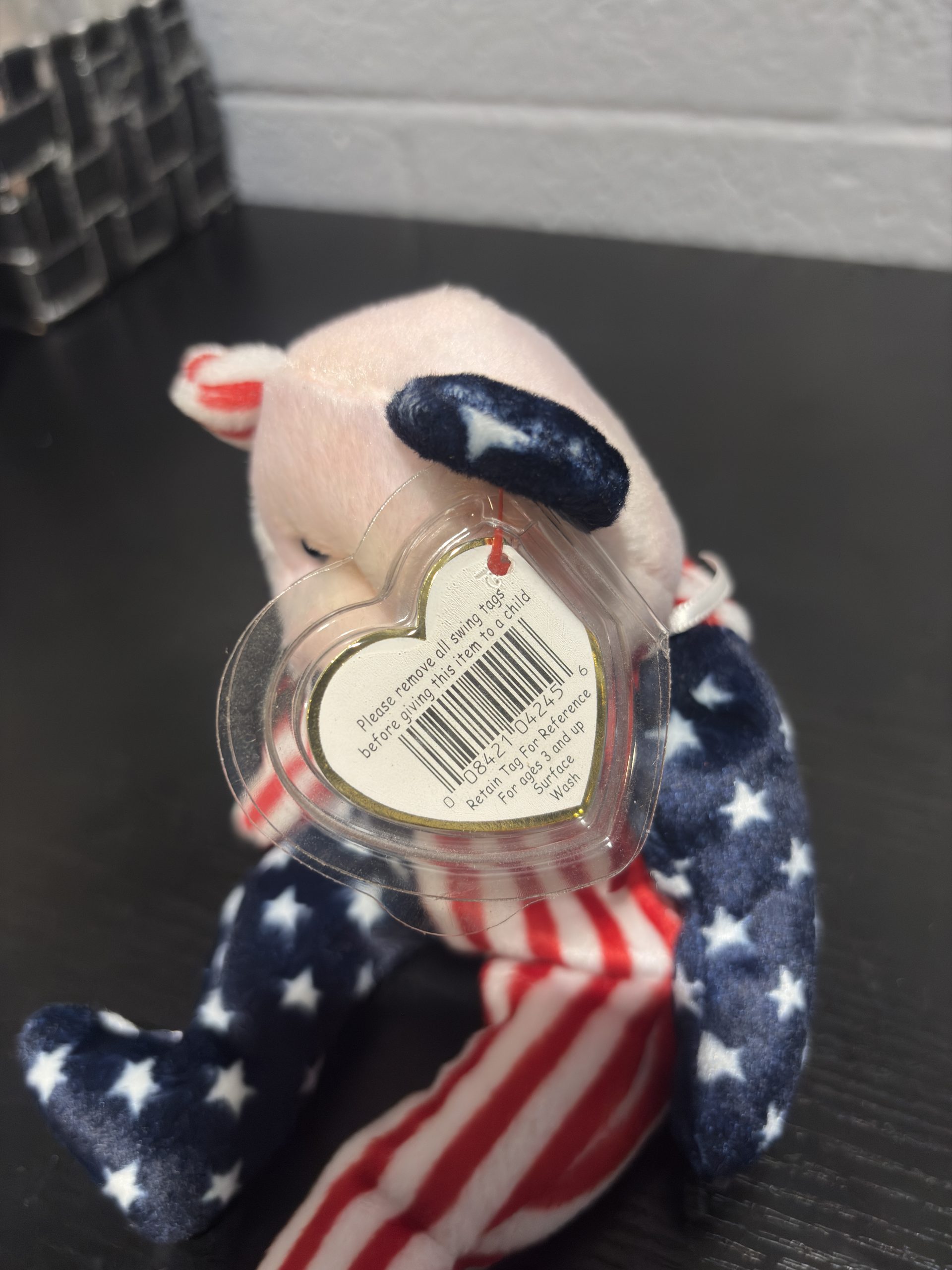 Vintage Ty Beanie Baby "Spangle" The Bear (1999) with American Flag Patriotic Print & Holographic Tag - Image 4