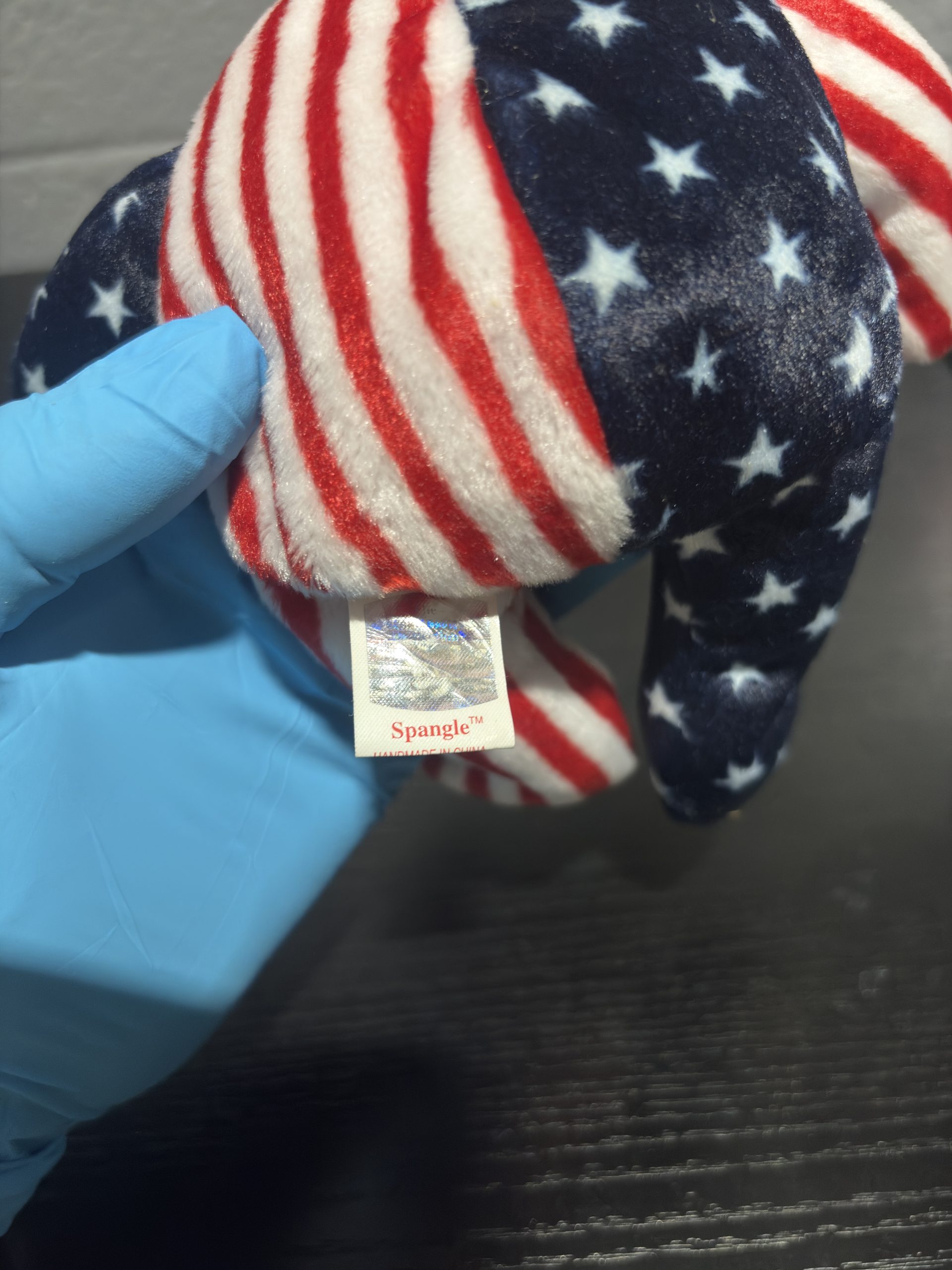 Vintage Ty Beanie Baby "Spangle" The Bear (1999) with American Flag Patriotic Print & Holographic Tag - Image 3