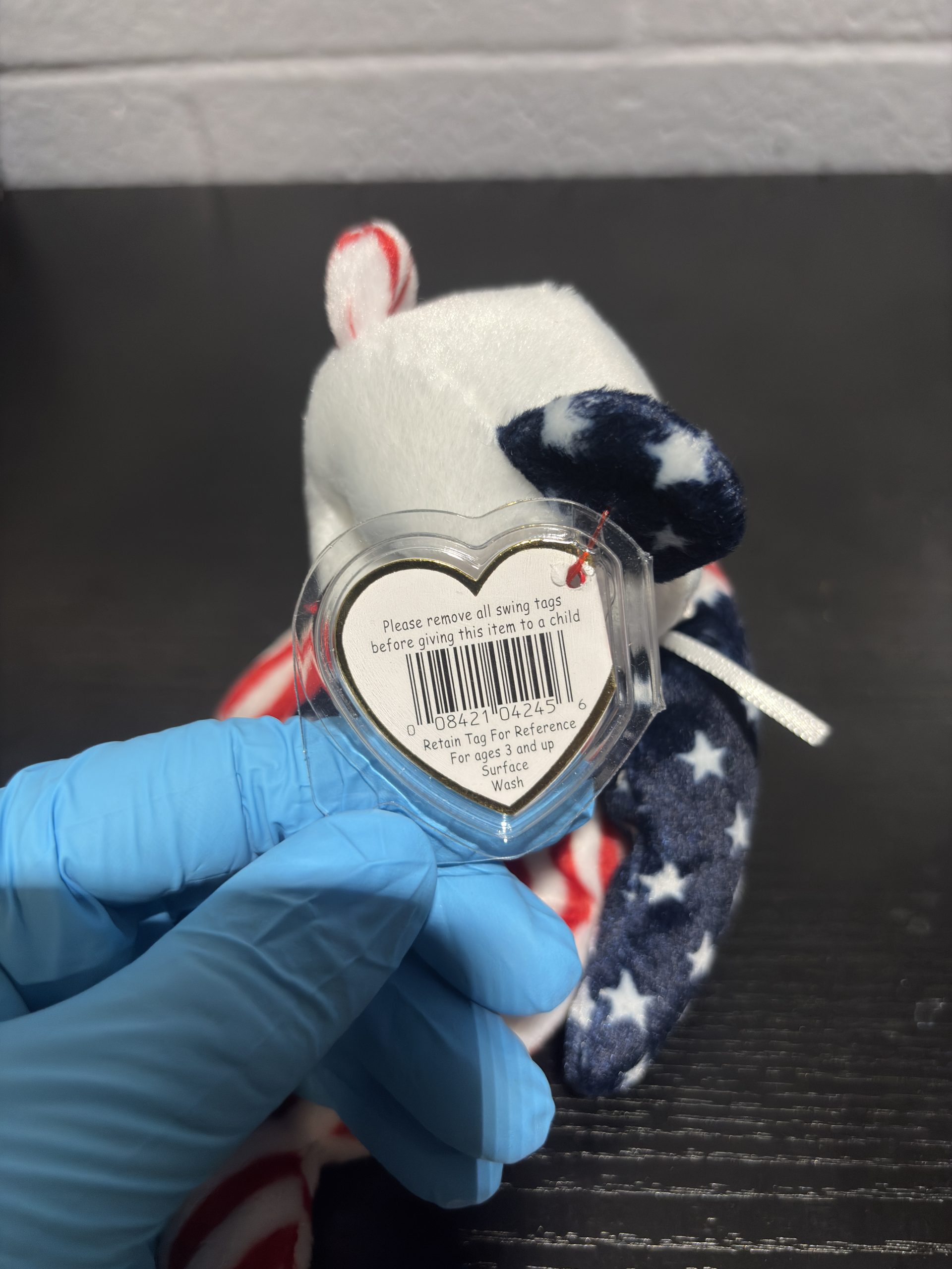 Vintage Ty Beanie Baby "Spangle" The Bear (1999) with American Flag Patriotic Print & Holographic Tag - Image 4