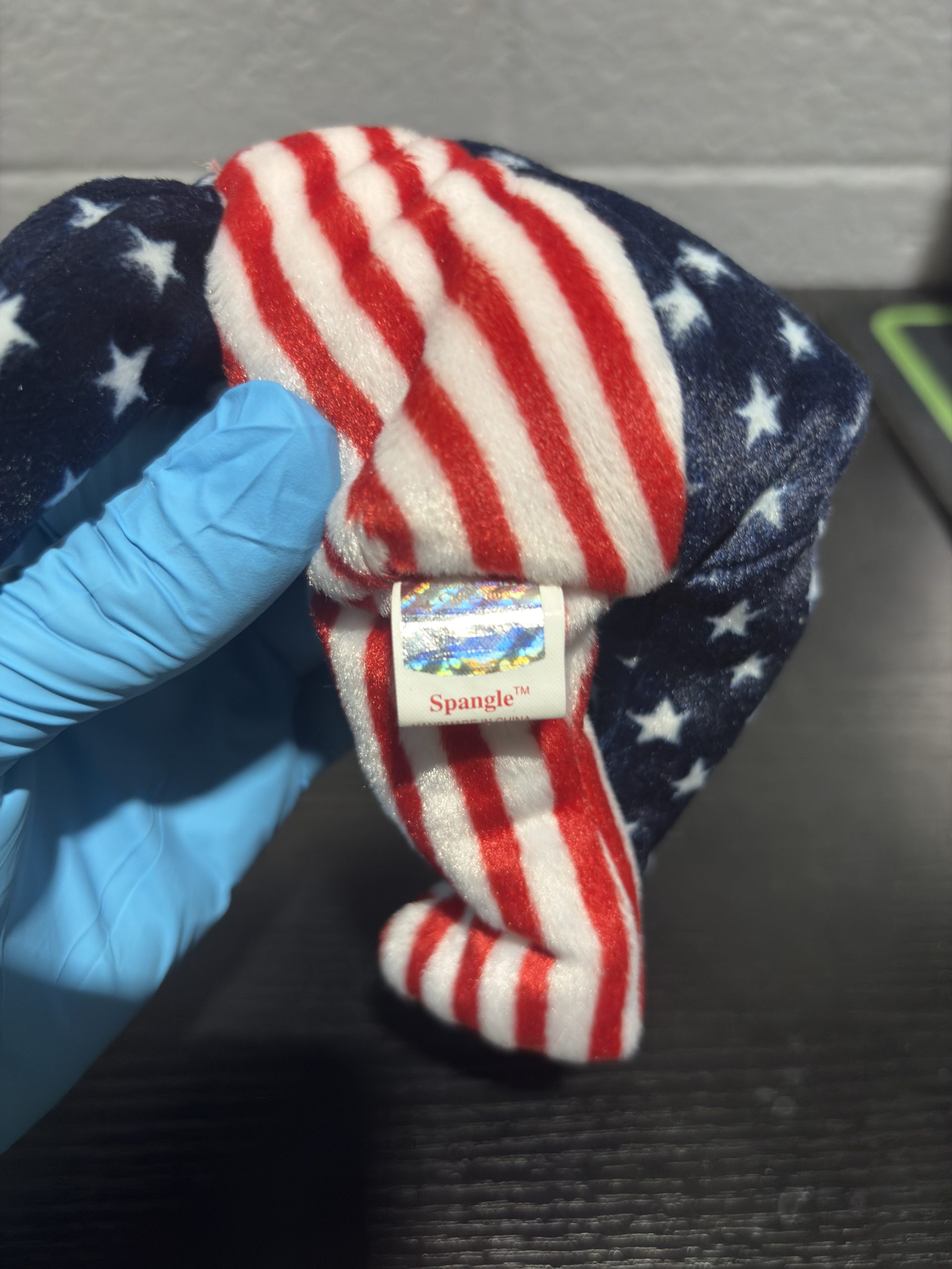 Vintage Ty Beanie Baby "Spangle" The Bear (1999) with American Flag Patriotic Print & Holographic Tag - Image 3
