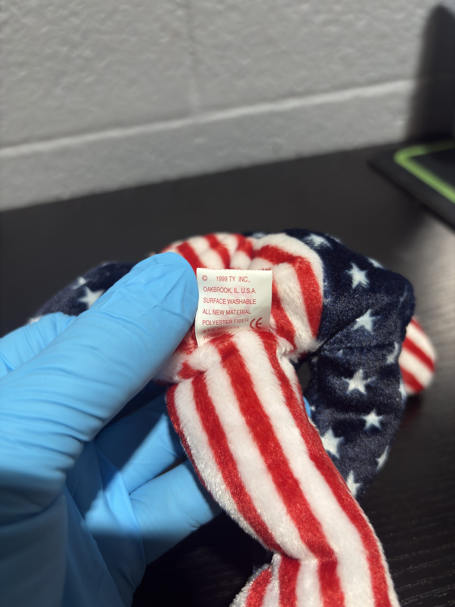 Vintage Ty Beanie Baby "Spangle" The Bear (1999) with American Flag Patriotic Print & Holographic Tag - Image 2