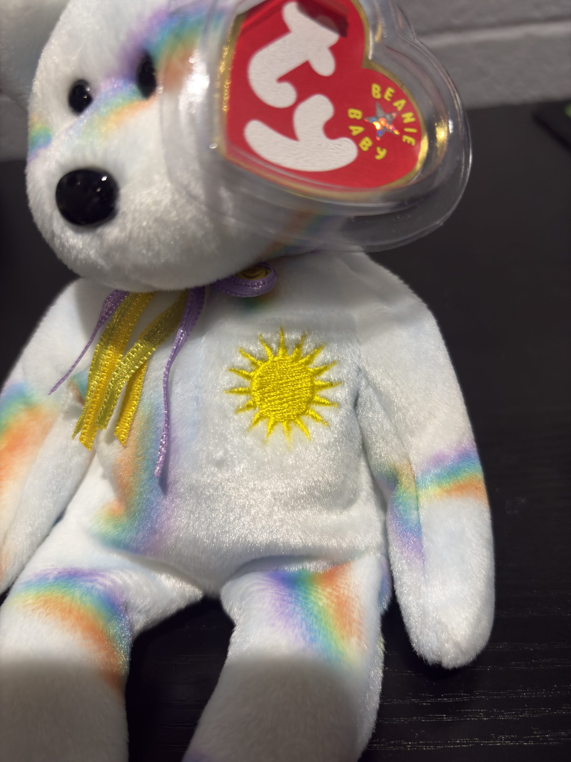 Vintage Ty Beanie Baby "Cheery" The Bear (2001) with Rainbow Stripes & Sun Emblem - Image 2