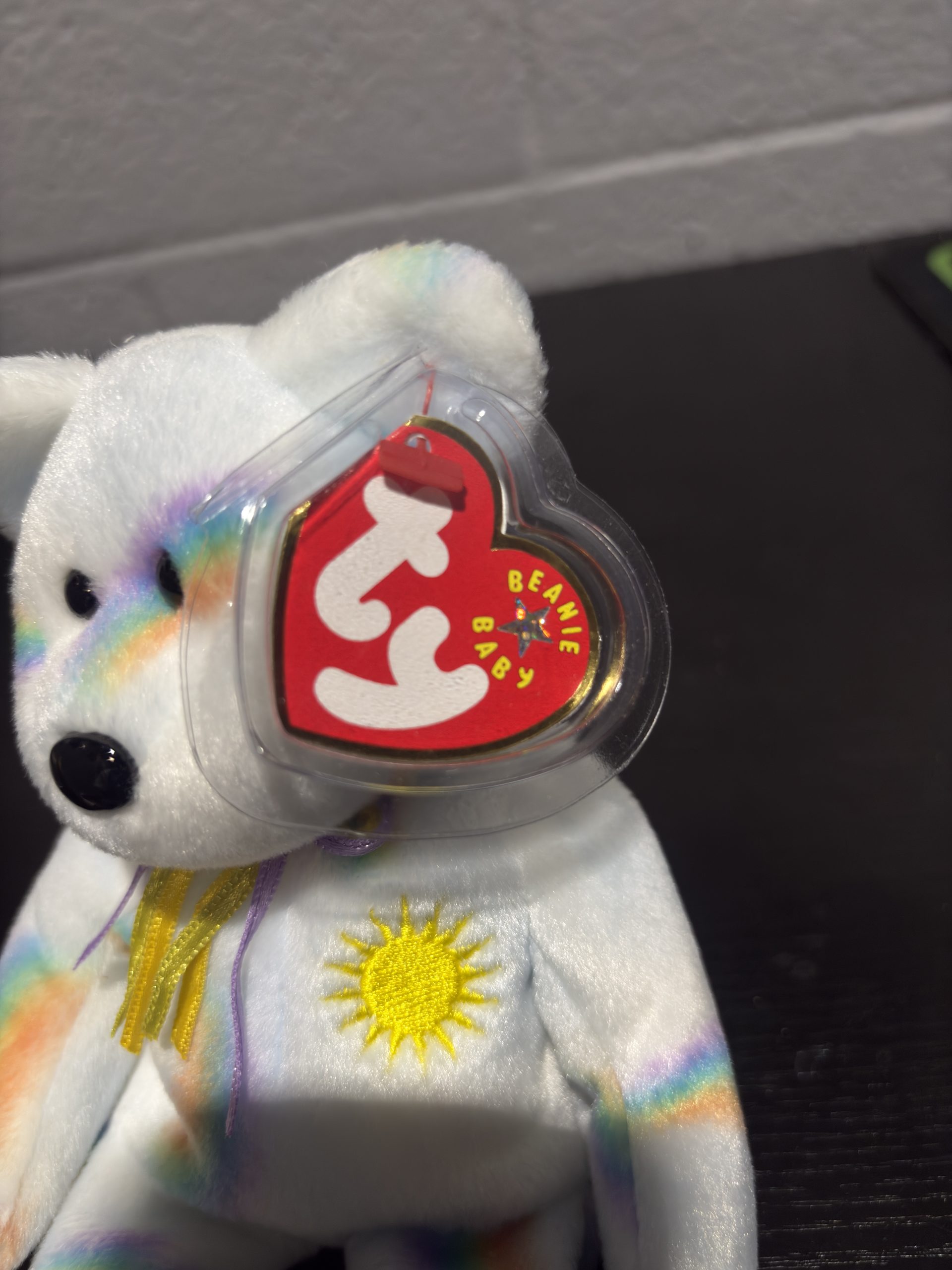 Vintage Ty Beanie Baby "Cheery" The Bear (2001) with Rainbow Stripes & Sun Emblem - Image 3
