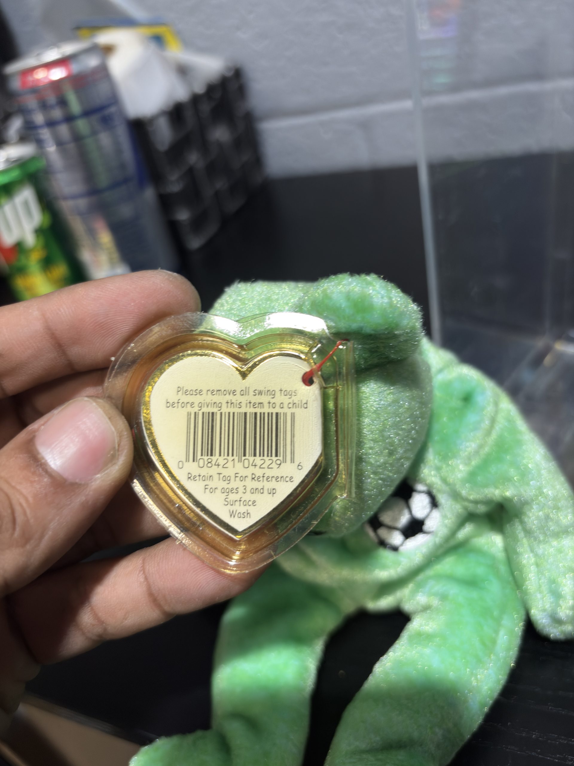 Vintage Ty Beanie Baby "Kicks" The Bear (1999) with Lime Green Fur & Soccer Ball Emblem - Image 3