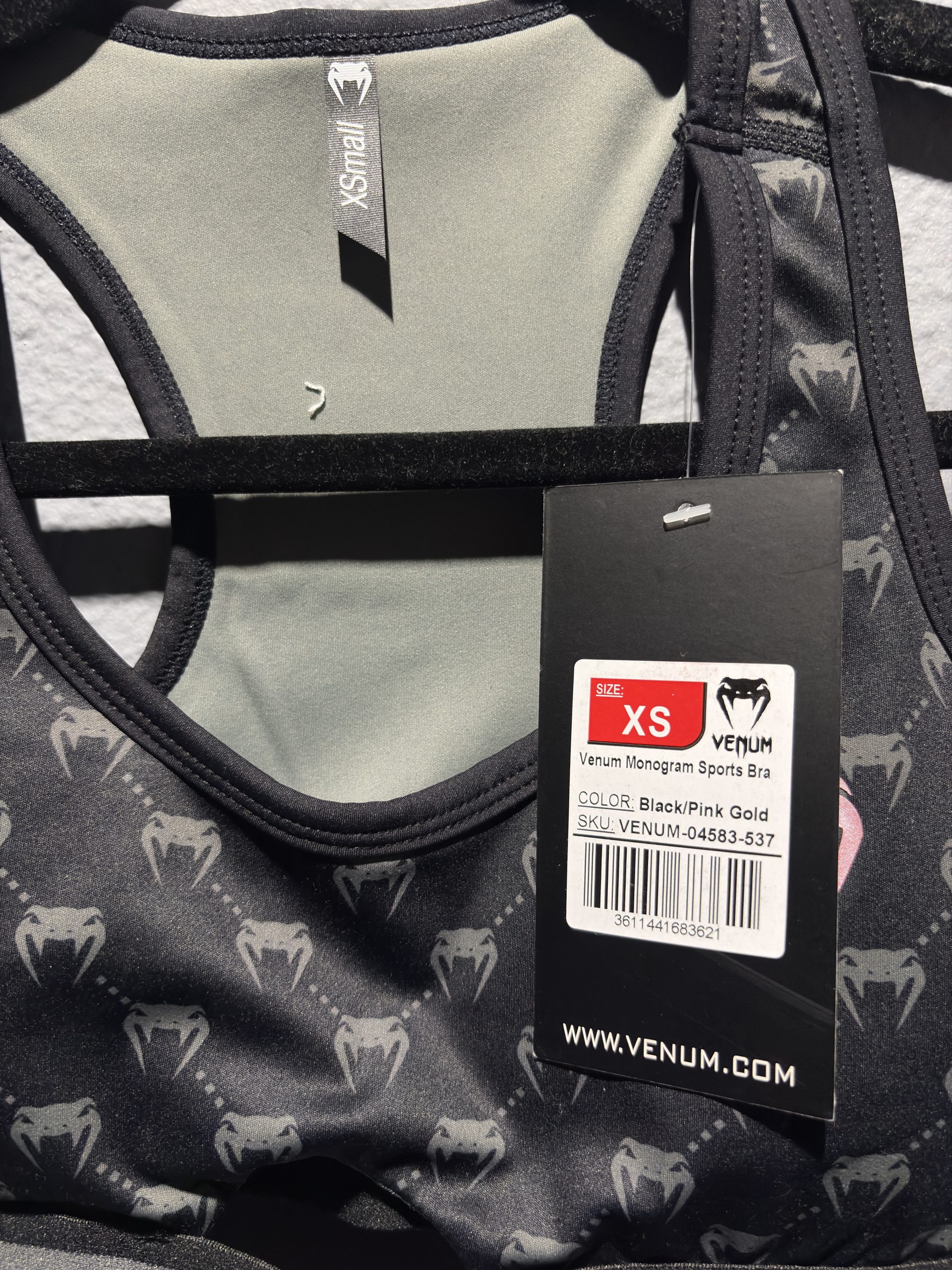 Venum Monogram Sports Bra - Black/Pink Gold (Size XS) - Image 3