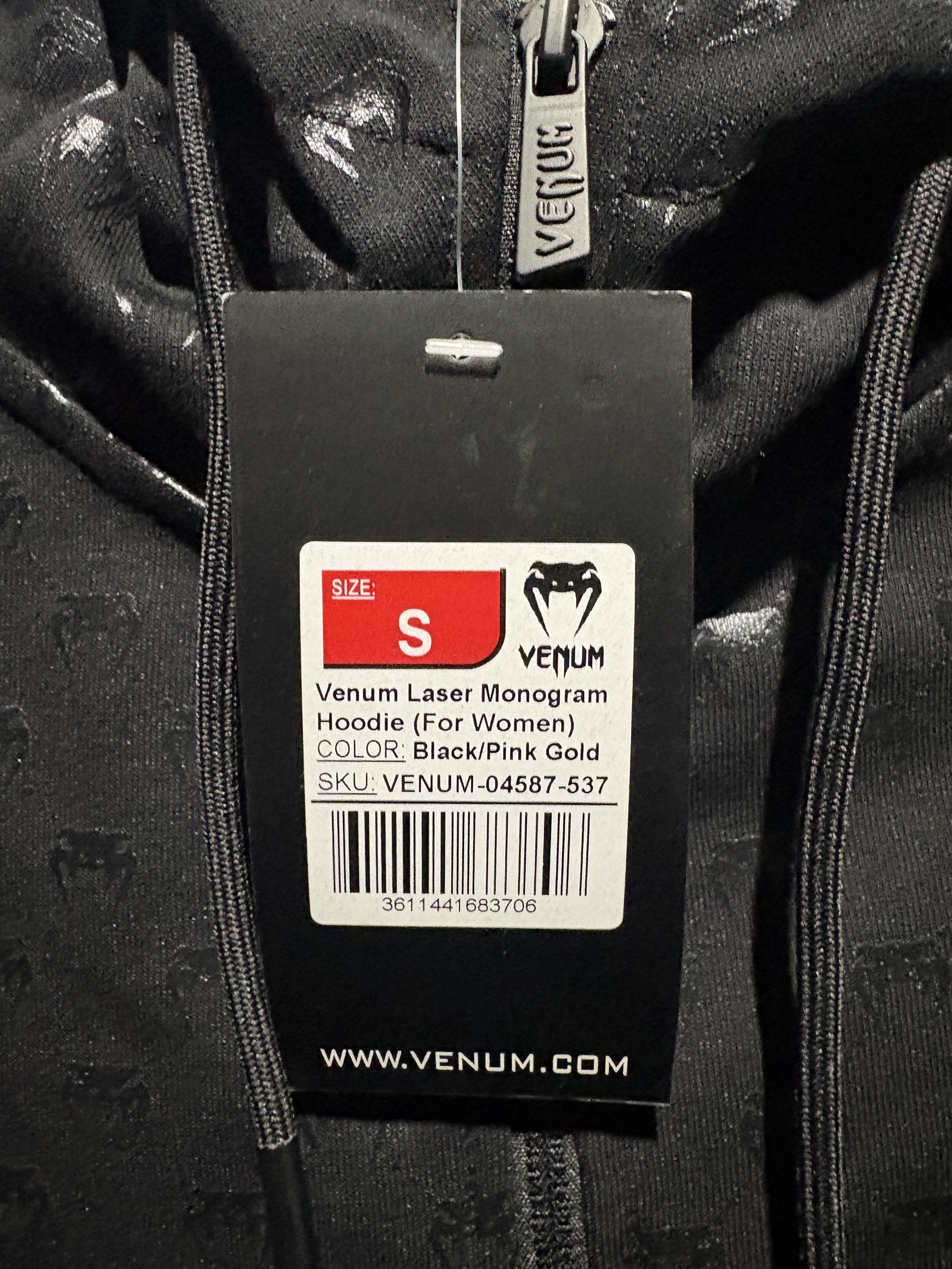 Venum Laser Monogram Women's Full-Zip Hoodie - Black/Pink Gold (Size S) - Image 3
