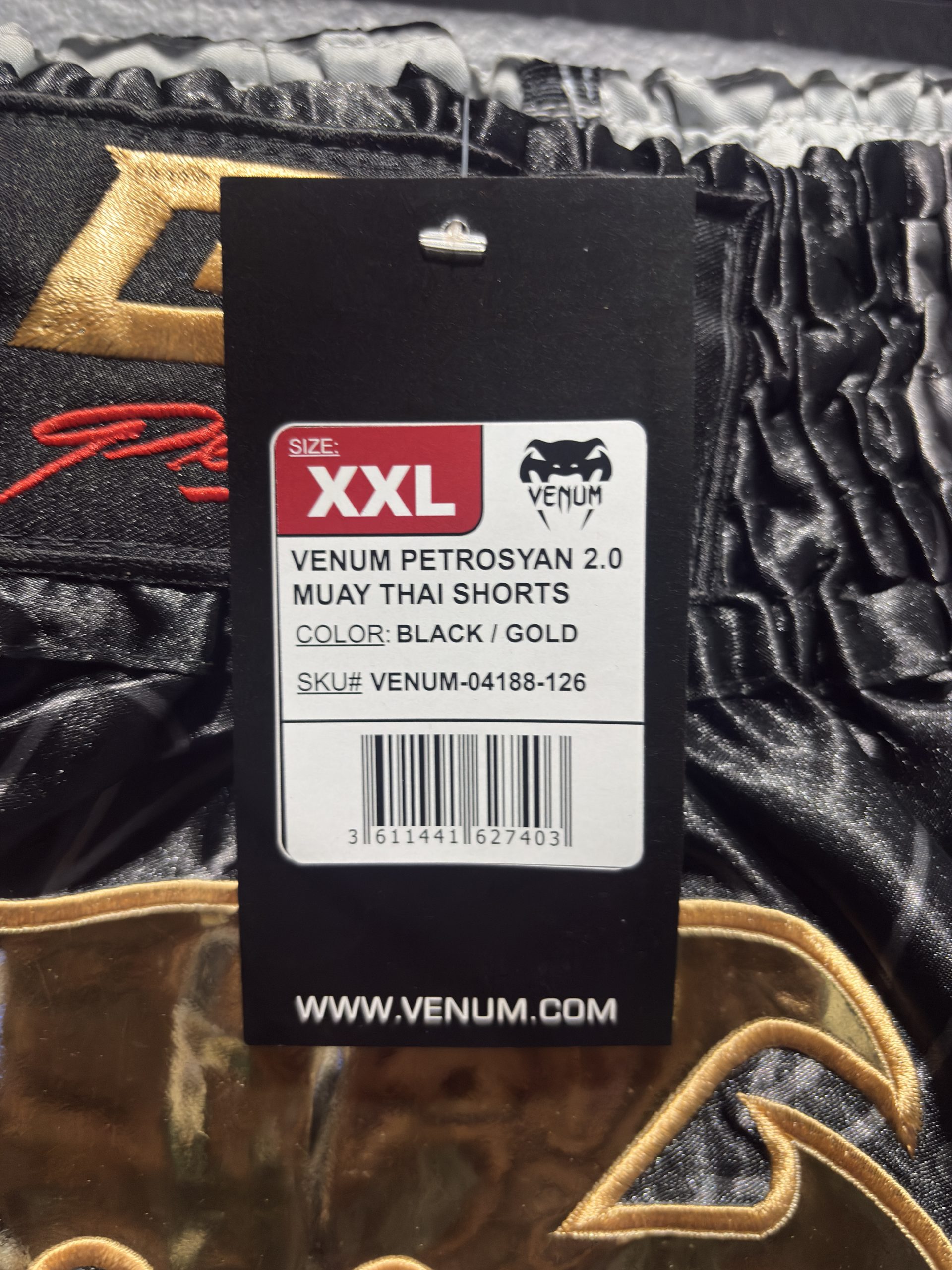 Venum Petrosyan 2.0 Muay Thai Shorts - Black/Gold (Size XXL) - Image 5