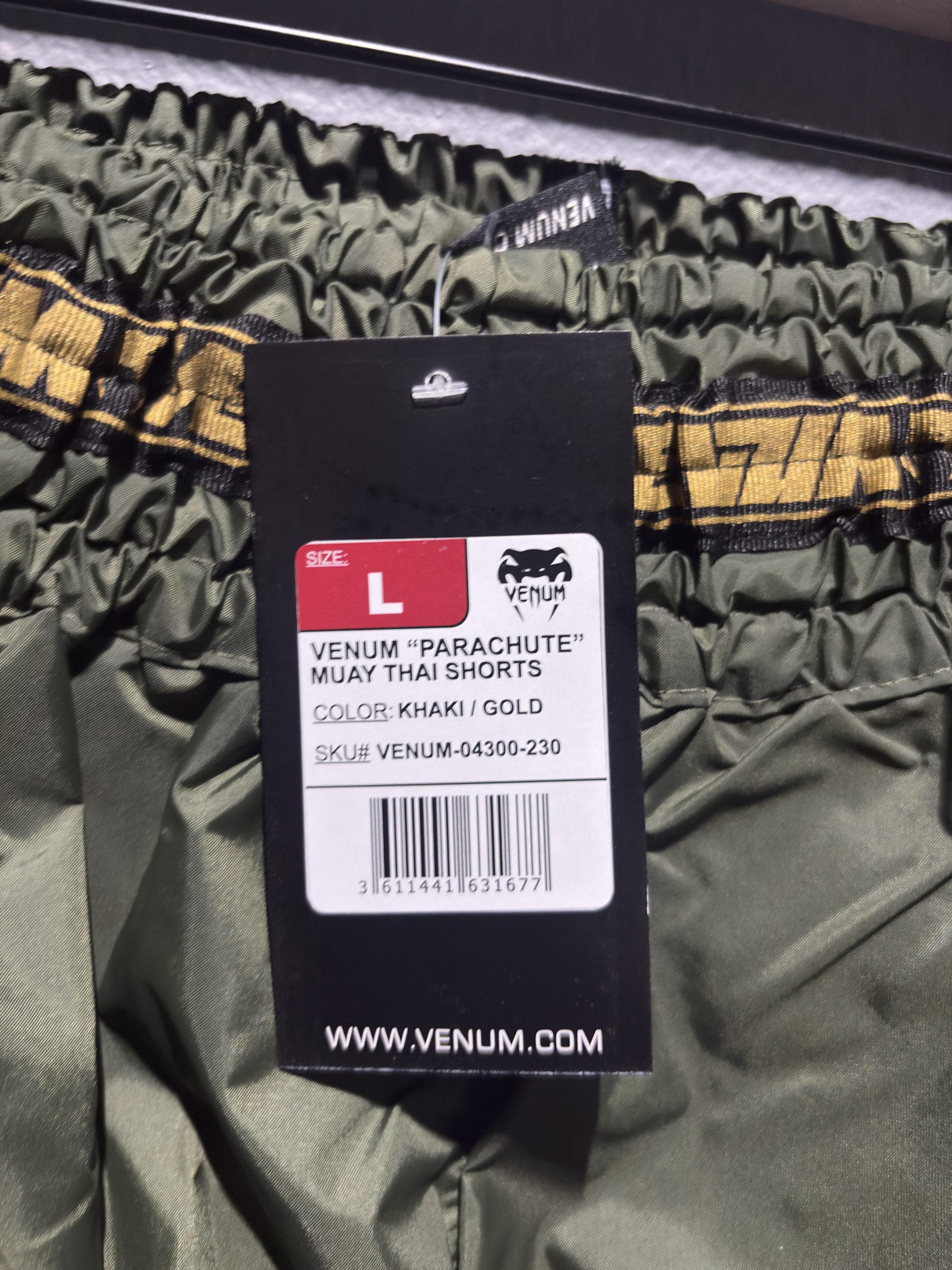 Venum "Parachute" Muay Thai Shorts - Khaki/Gold (Size L) - Image 2