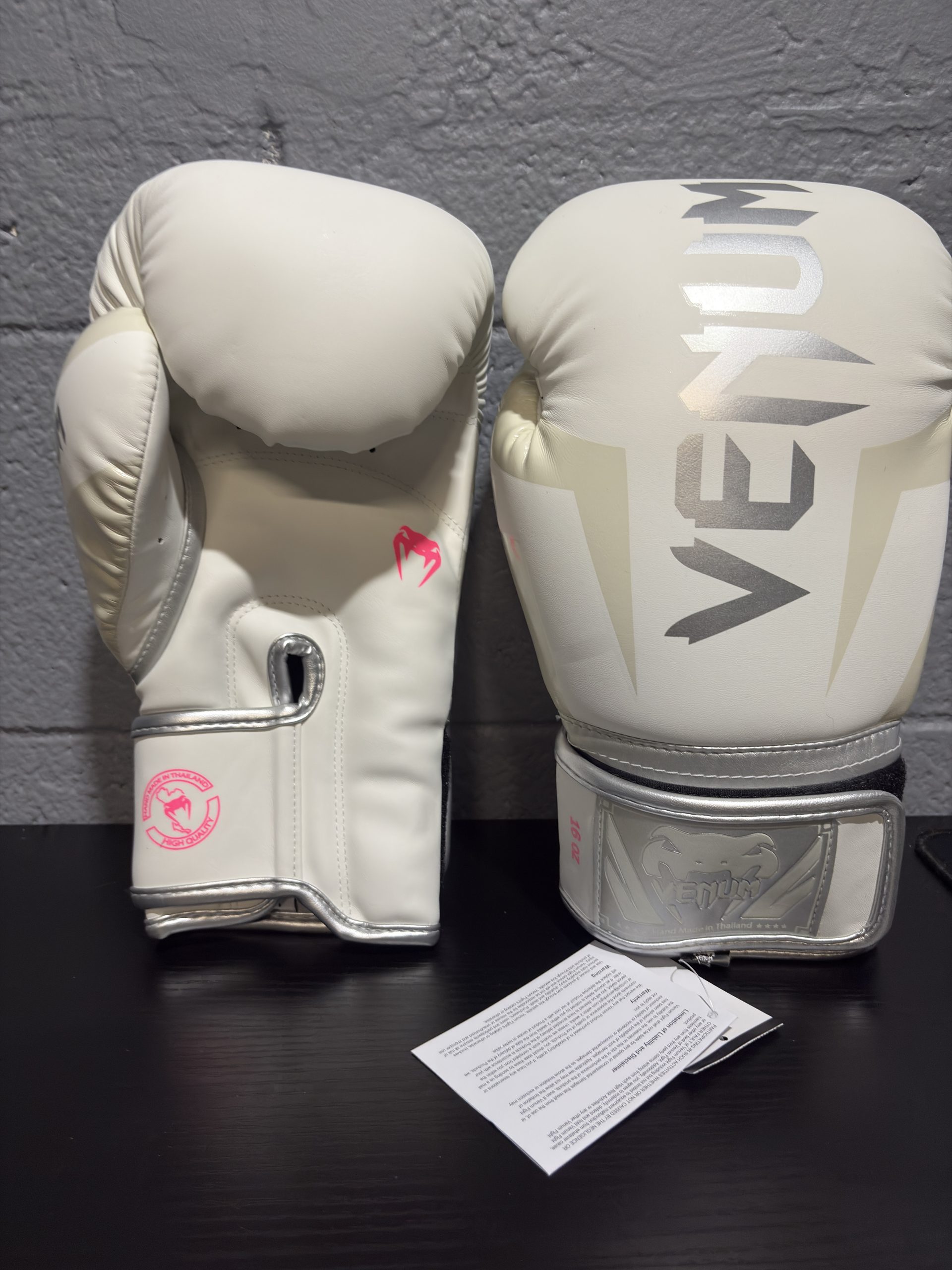Venum Elite Boxing Gloves - White/Silver (Size 16oz) - Image 2