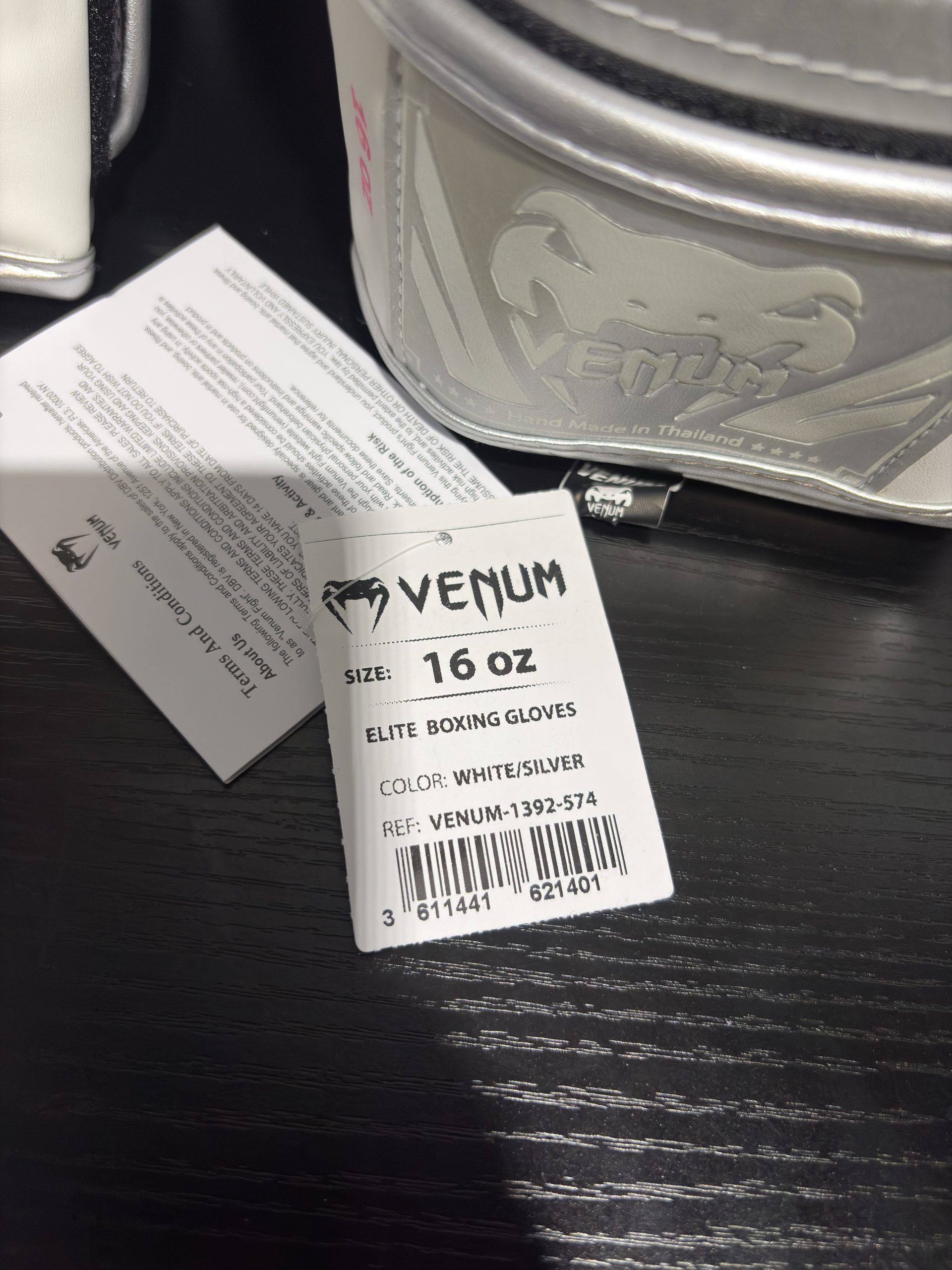 Venum Elite Boxing Gloves - White/Silver (Size 16oz) - Image 3