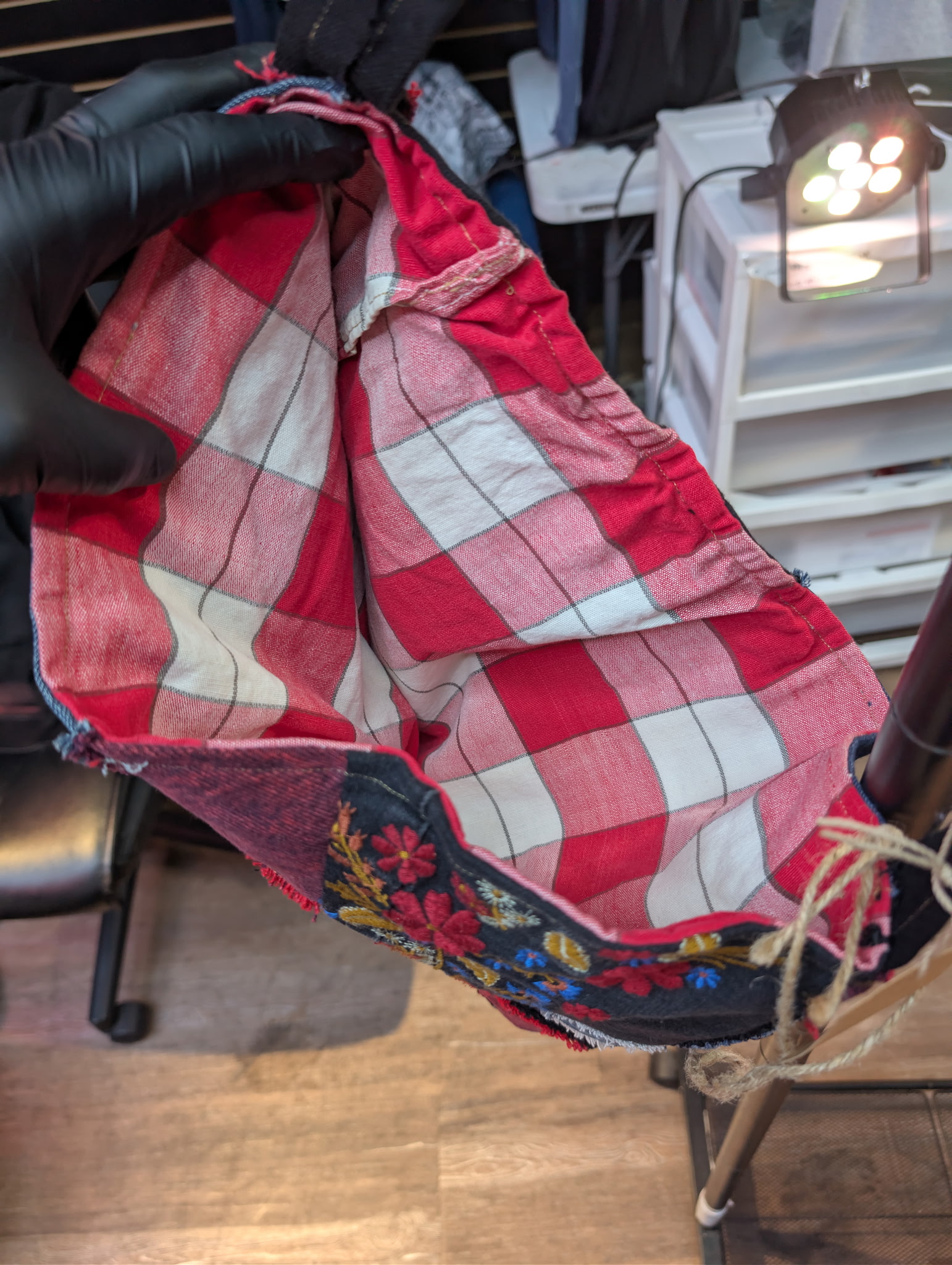 Upcycled Patchwork Denim Crossbody Bag - Embroidered Floral, Red & Blue Denim - Image 5