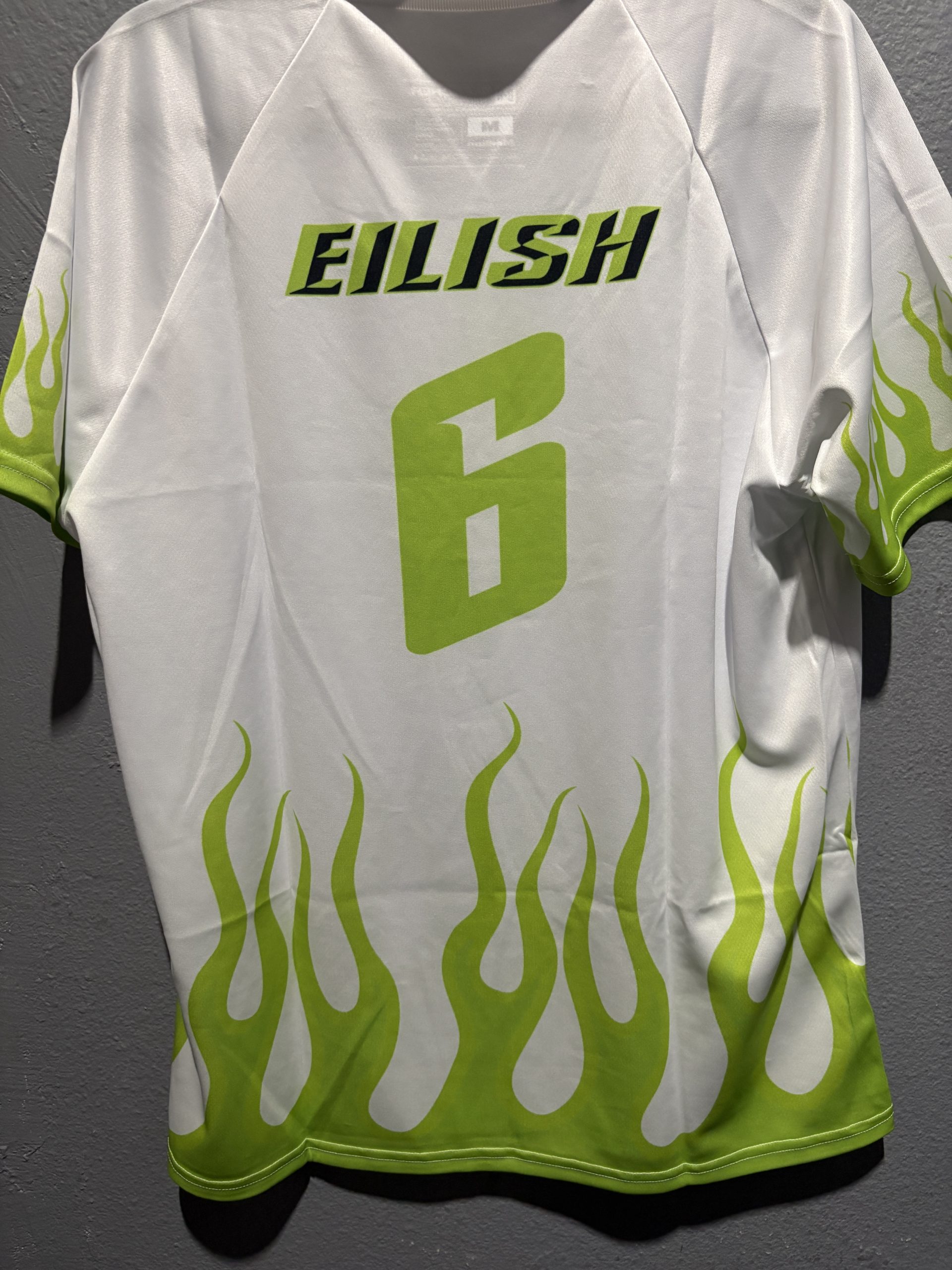 Bleacher Report x Billie Eilish Flame Graphic Soccer Jersey - White/Neon Green (Size M) - Image 3