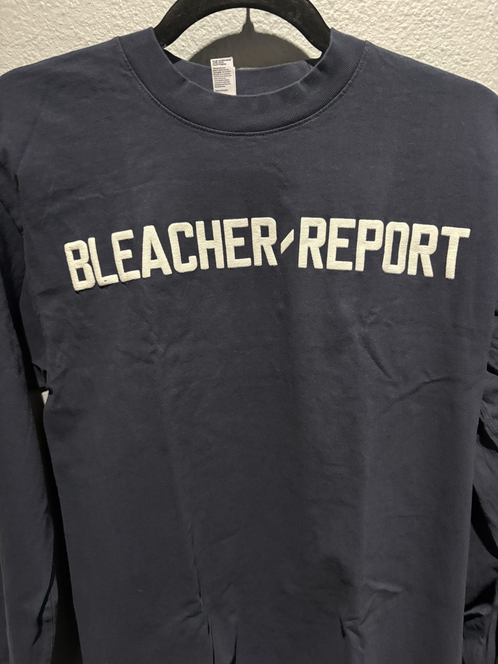 Los Angeles Apparel x Bleacher Report Embroidered Long Sleeve T-Shirt - Navy Blue (Size S) - Image 3