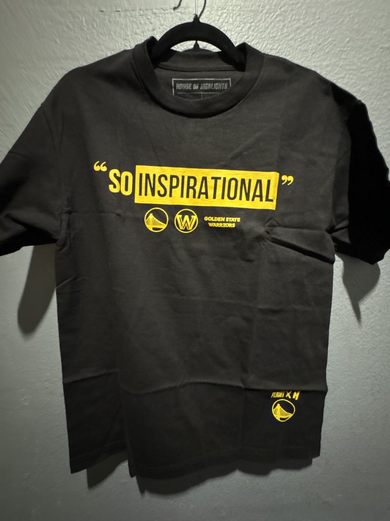 House of Highlights Golden State Warriors So Inspirational graphic t-shirt in black showing the front chest lettering, team logos, and size M tag.